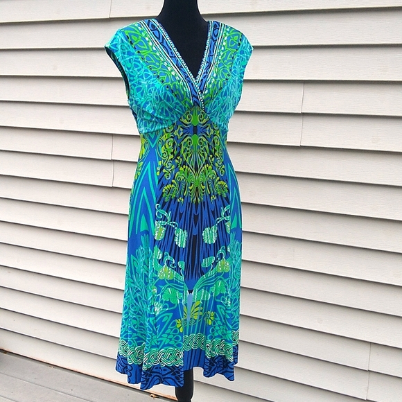 Jones New York Teal Blue and Green dress Size 4 - Picture 1 of 9